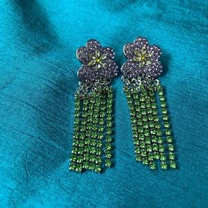 Purple green flower dangly earrings